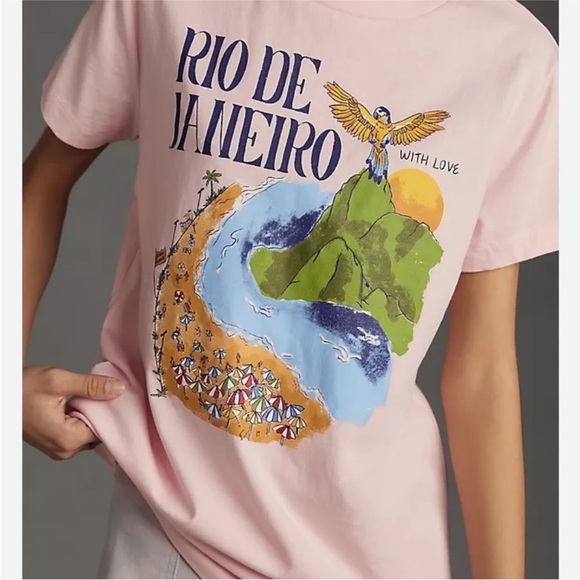 Farm Rio Pink Graphic Rio de Janeiro cotton tee, size M - Picture 1 of 7